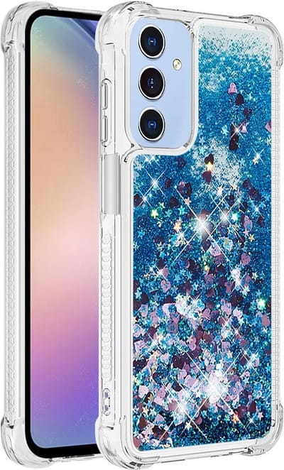 Coverup Hoesje - Geschikt voor Samsung Galaxy A15 Hoesje - Coverup Liquid Glitter Back Cover - Blauw