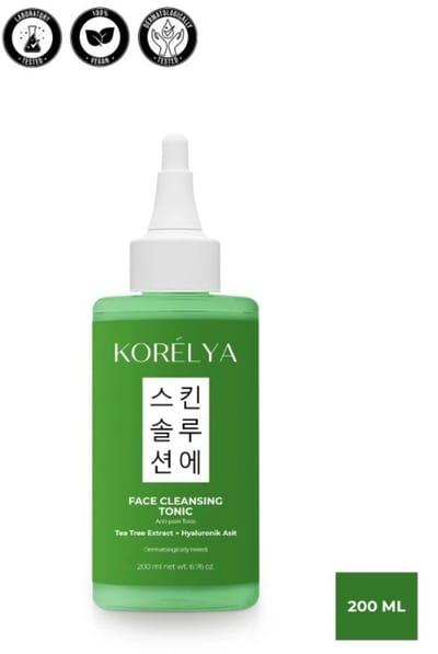 Korelya - Gezichtsreiniging Tonic 200 (ml.)| Reinigt tot diep in je huid - Tea Tree Extract & hyaluronzuur | Facial Cleansing Tonic |