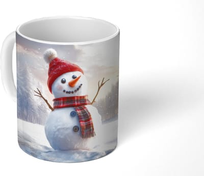 Mok - Koffiemok - Sneeuwpop - Zonsondergang - Wit - Mokken - 350 ML - Beker - Koffiemokken - Theemok