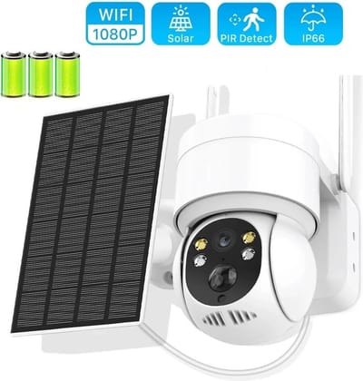 TechU™ Beveiligingscamera voor Buiten Met Zonnepaneeltje – Wifi met Gratis App – met Nachtzicht & Two-way Audio – Bewakingscamera met 64GB Geheugen – Wit