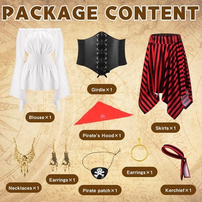 Piratenkostuum voor Dames met Accessoires - Middeleeuws Piratenoutfit voor Carnaval en Halloween Feesten
