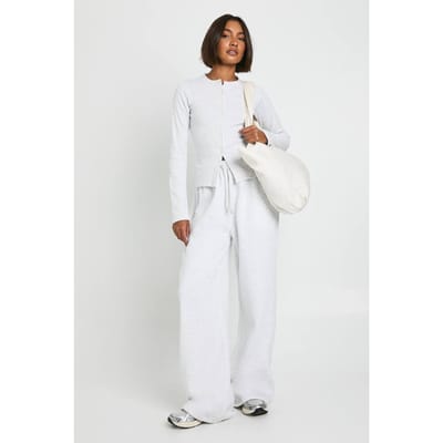 boohoo Dames Trainingspak met lange mouwen, hoge rib en knoopsluiting | Asgrijs | Maat: XS