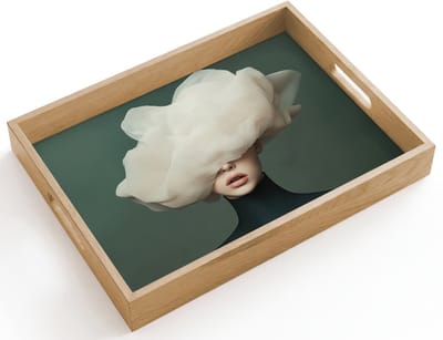 Dienblad hout 40x30 cm - Schootdienblad - Hoed - Vrouw - Beige - Borrelplank rechthoek - Plateau dienbladen