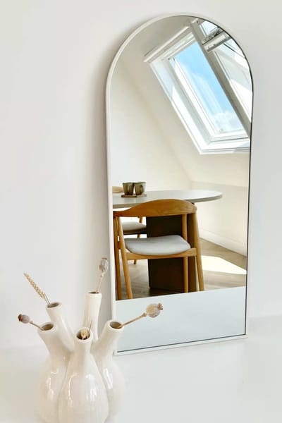 Nordic Style® Boogspiegel 100x45cm - Mat Wit - Scandinavische Spiegels - Halfrond - Wandspiegel - Badkamerspiegel - Gangspiegel - Wand - Gang - Badkamer - Boog - Half Rond Ronde - Woonkamer - Wand - Muurspiegel - Muur