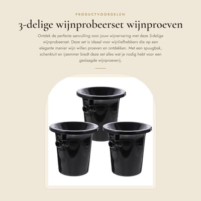 Dailygoods - 3-delige wijnprobeerset - wijnproeven - inclusief spuugbak en schenktuit - zwart champagnekleurig - ideaal voor wijnliefhebbers - perfect...