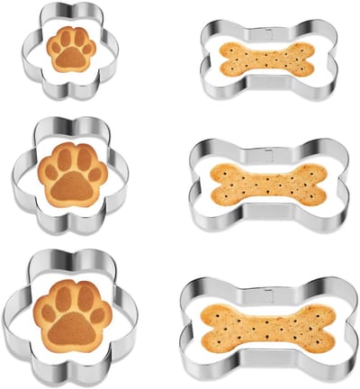 Dailygoods- Koekjessnijders 6-delig - Uitsteekvormen Hondenpootjes/Botten - Roestvrij Staal - Perfect voor Hondenfeestjes - Duurzaam en Schattig