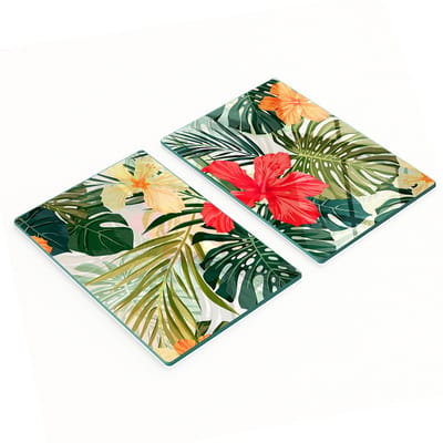 Stijlvolle en duurzame glazen snijplanken met Hawaïaanse bloemenprint, 2x40x52 cm