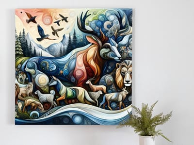Olieverf dieren schilderij | Prachtige fauna in levendige kleuren: olieverf dierenportretten van artistieke schoonheid | Kunst - 20x20 centimeter op Canvas | Foto op Canvas