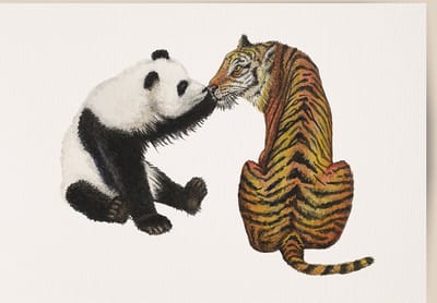 World of Mies poster tijger en panda - A4 - mooi dik papier - Snel verzonden! - tropisch - jungle - dieren in aquarel - geschilderd door Mies