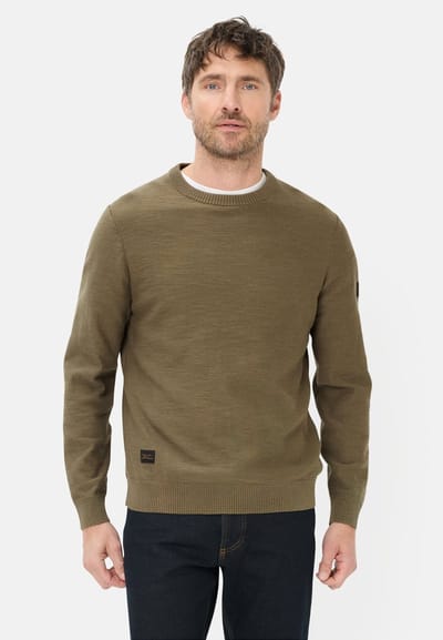 camel active Gebreide trui van puur katoen - Maat menswear-S - Olijfgroen