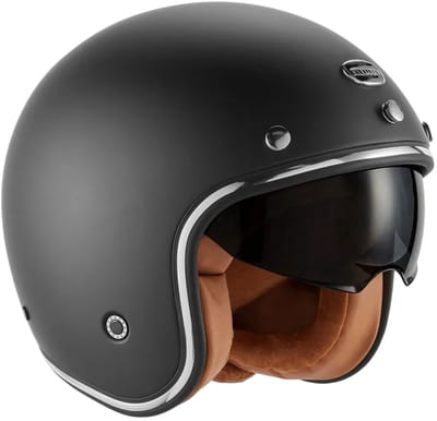 Nox Mat zwarte Jethelm - ingebouwd zonnevizier - Matzwart - ECE 22.06 gekeurd - Retro Vintage helm - jet helm - Maat M (57 t/m 58 cm hoofdomtrek)