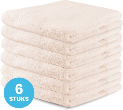 Funnies Handdoeken 6 Stuks Ecru - Set van 6 Luxe Badhanddoeken - 70 x 140 cm - Hoogwaardig 100% Katoen - 500 gram/m² Dikke, Zachte en Sneldrogende Handdoek - Ideaal voor Badkamer, Sport, Sauna, Zwembad en Vakantie
