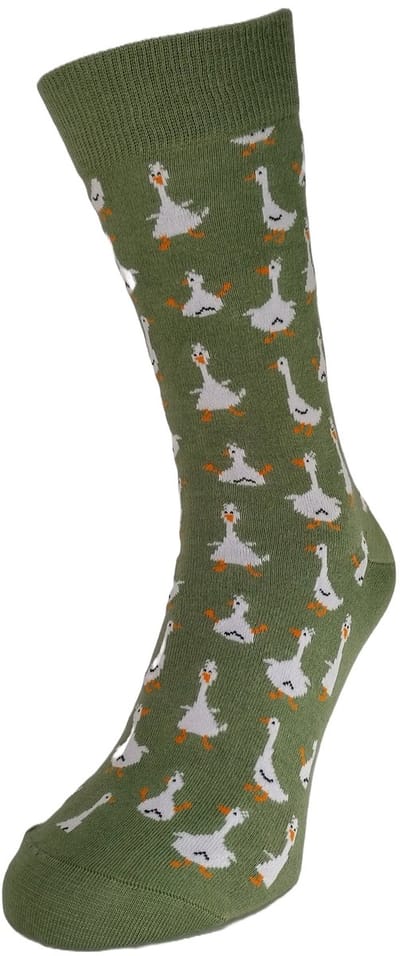 Bonnie Doon Funny Goose Sok Grappige Ganzen Khaki Groen Vrolijke Dames Sokken maat 36/42 - Gladde Teennaad - Word je Happy van - Cadeau sok - Zachte Voorgewassen Katoen - OEKO-TEX gecertificeerd -Khaki Groen -Laurel Wreath Green - BT991140.498