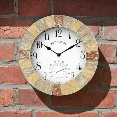 Tuinklok en thermometer van 25,4 cm - Waterdichte wandklok voor binnen en buiten