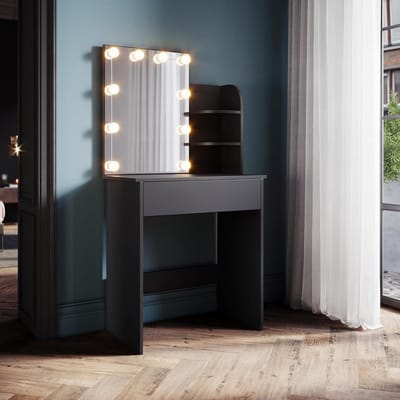 Make-uptafel met LED Spiegel, Make-up Tafel met Veel Opbergruimte en Laden