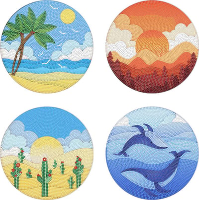 XL onderzetters - 10 - Uitzichten - set van 4 - Diamond painting - compleet pakket - Diamond painting by Wietske