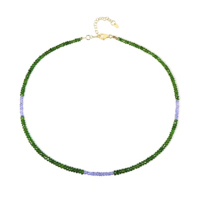 Cavill - Zilveren Halsketting - 925 Sterling Zilver Verguld - Russische Diopsied 46,82 ct & Tanzaniet 11,44 ct - Modern Elegant Groen Paars
