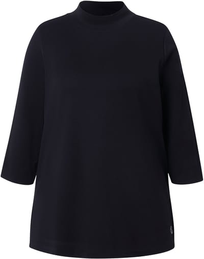 Ulla Popken - Dames - Shirt classic opstaande kraag 3/4-mouw - Zwart - Maat 42+