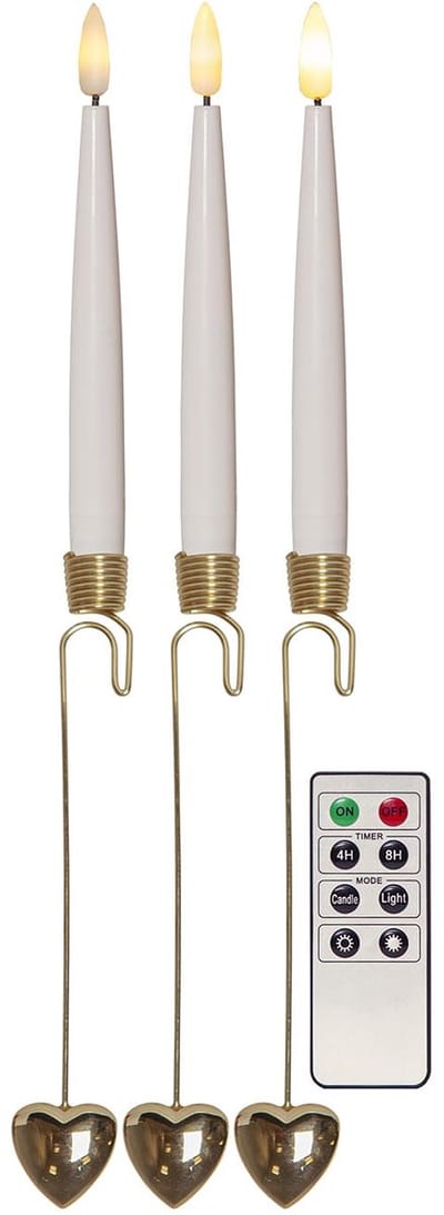 Star Trading LED boomkaarsen 'Flame' met gouden kaarsenhouders, draadloos, hartdecoratie, 8 stuks, batterij + afstandsbediening, witgoud, H 31 cm