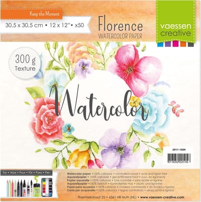 Aquarelpapier - Off White - 30,5x30,5cm - 300 grams - Lichte Structuur - Texture - Florence - 50 vellen