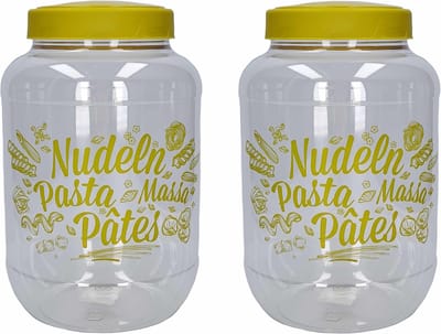 2x stuks pasta voorraadpot/bewaarpot groene deksel 3700 ml kunststof - 15,5 x 25 cm - Macaroni/spaghetti bewaren