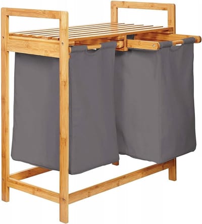 Wasmand Bamboe - Wasbox Kledingmand - Kleding Sorteren - Met Handige Plank - 74x63.5x33 cm - Houtskool Grijs