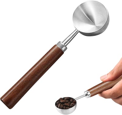 Thijox - Koffielepel Roestvrijstalen Doseerlepel met Zwarte Walnootgreep - 15 Gram Maatlepel voor Koffie en Thee - Retro Design voor Keuken en Koffieb