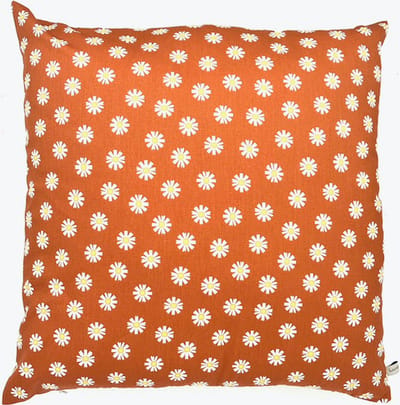 Luna-Leena duurzame sierkussen met margrieten print + binnenkussen (set) - terra bruin - 45x45cm - katoen & gerecycled binnenkussen van Oeko-tex - hand gemaakt in Nepal - Daisy flowers - kids pillow - kinderkamer - bloemen print - woonkamer