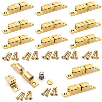 Store_9 - Set van 12 Universele Dubbele Kogelsloten - Messing Kogelsloten voor Keukendeuren - Goud - Veilig en Duurzaam - Ideaal voor Kasten - Perf...