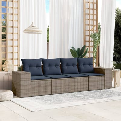 vidaXL - 4-delige - tuinbankset - met - kussens, - grijs - polyrotan
