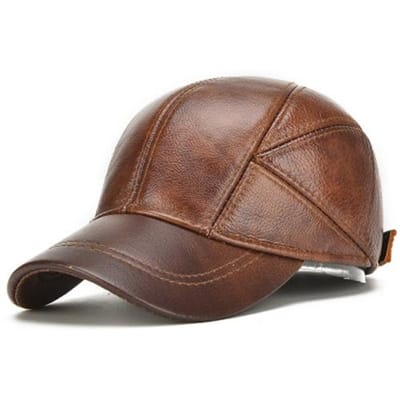 Mannen Winter Echte Echt Koeienleer Baseballpetten Mannen Casual Echt Leer Oorflappen Pet Mannen Echt Koeienhuid Leer Petten Adjustable gray