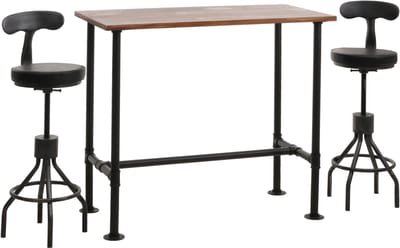 Set bartafel + 2x barkrukken MCW-N21, in hoogte verstelbaar, draaibaar, voetsteun, industrieel metaal, kunstleer ~ bruin, zwart