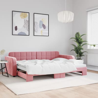 vidaXL - Slaapbank - met - onderschuifbed - 80x200 - cm - fluweel - roze