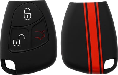 kwmobile autosleutel hoesje geschikt voor Mercedes Benz 2-3-knops autosleutel - Autosleutel behuizing in rood / zwart - Rallystrepen design