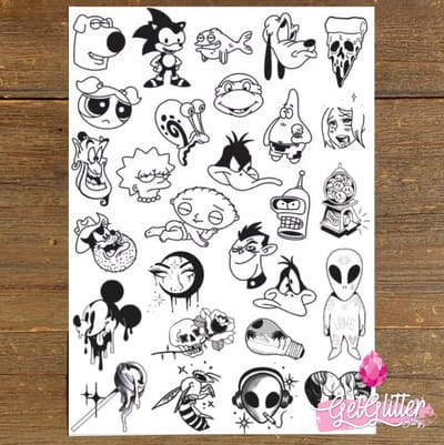 GetGlitterBaby® - Henna Plak Tattoos / Tijdelijke Tattoo / Nep Tatoeage / Fake Tattoo / Festival Tattoes / Temporary Face Body Glitter Tattoo Sticker - Stripfiguren