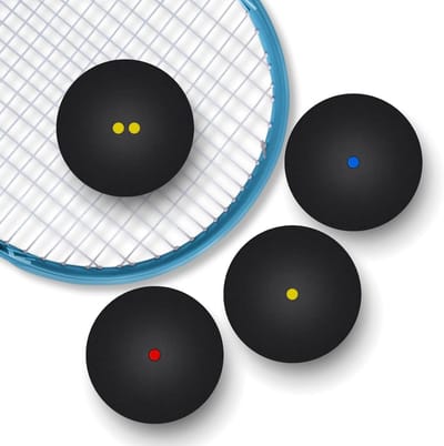 Squashballen 4 stuks met gele, rode en blauwe stippen van elastisch rubber voor professionele training en recreatie in indoor racketsporten