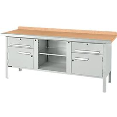 Box-type werkbank Schäfer Shop Select PW 200-0 - beuken multiplex blad - met stalen rand - tot 750 kg - B 2000 x D 700 x H 840 mm - lichtgrijs