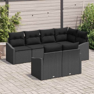 vidaXL Tuinbank Set met kussen met opslag 7 pcs Zwart poly rattan