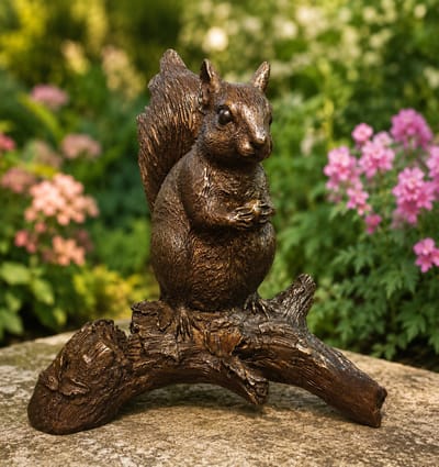 Eekhoorn op tak MASSIEF BRONS 22 cm hoog -  bronzen beeld - tuinbeeld - hoogkwalitatief brons - decoratiefiguur - interieur - accessoire - voor binnen - voor buiten - cadeau - geschenk - kerst - nieuwjaar - verjaardag