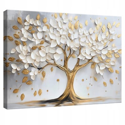 WALLARENA - Canvas schilderij - 100x70 cm - 3D bloemen en bomen voor slaapkamer, woonkamer en keuken