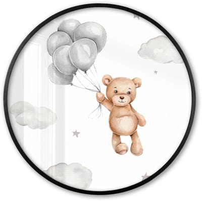 Poster in lijst Rond - Fotolijst 60x60 cm - Posters - Beer - Ballon - Sterren - Kinderen - Ronde posterlijst zwart - Decoratie - Wanddecoratie woonkamer - Muurdecoratie slaapkamer
