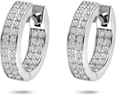 Zilveren gerhodineerde klapoorringen zirkonia 15 mm - 1341482