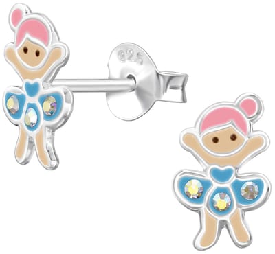 Joy|S - Zilveren ballerina oorbellen - 6 x 10 mm - ballerina danseres oorknoppen - sterling zilver 925 - kinderoorbellen