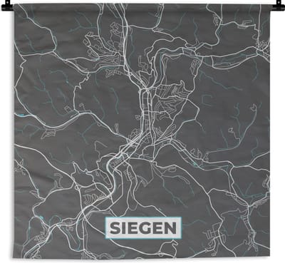 Wandkleed - Wanddoek - Duitsland – Blauw – Siegen – Stadskaart – Kaart – Plattegrond - 180x180 cm - Wandtapijt