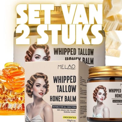 Beef Tallow Crème - Honey Balm Met Manuka Honing – Set van 2 - Duopack - Ongeparfumeerde Romige Verzorgingsbalsem Voor Gezicht & Lichaam – Grasgevoerde Talg Voor Alle Huidtypes - Duopack