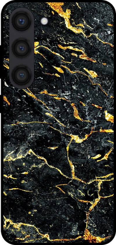 Smartphonica Telefoonhoesje voor Samsung Galaxy S23 met marmer opdruk - TPU backcover case marble design - Goud Zwart geschikt voor Samsung Galaxy S23