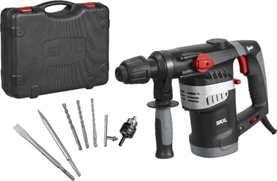 SKIL Boorhamer 1500W - SDS+ Boorhamer - 3 in 1: Schroeven, Boren & Klopboren - Rubberen Snoer - Inclusief Zijhandgreep, Diepteaanslag, SDS+ & Koffer - Skil 1766 AN