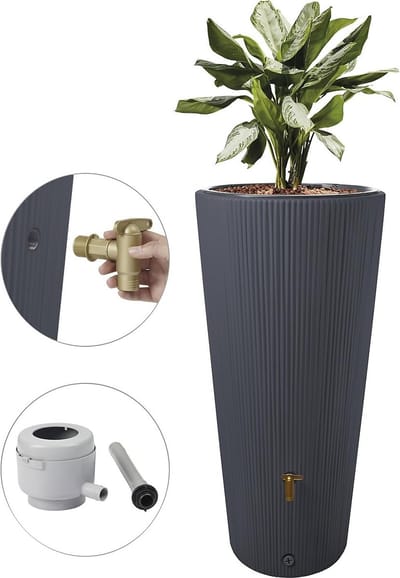 Regenton Decoratief - Plantenbak Opslag - Water Besparen - 2-in-1 Functionaliteit - 220 Liter - Grafietgrijs