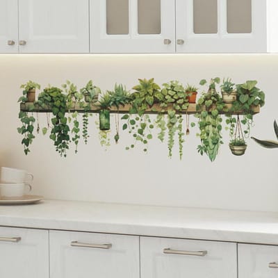 Plank Potplant Hangende Klimplant Vinyl Muursticker Esthetische Kamerdecoratie Voor Fris Huis Slaapkamer Badkamer Keuken Muurkunst (as the picture,90x30cm whole one)