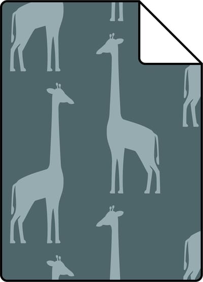 Proefstaal ESTAhome behang giraffen vergrijsd donker blauw - 26.5 x 21 cm - 139061-S